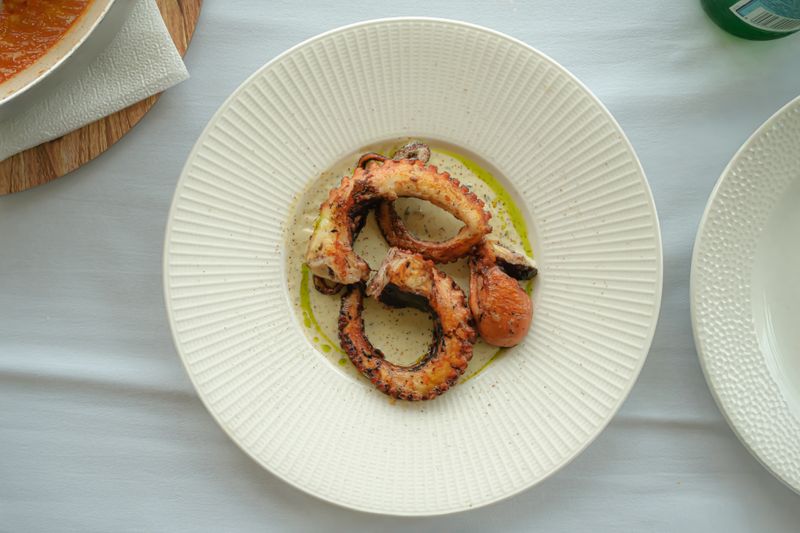 Grilled octopus plated on textured ceramic by Paolo Bici on Pexels