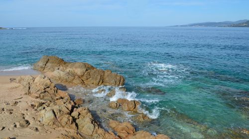 Free Breathtaking view of a rocky coastline with turquoise waters in France. Stock Photo