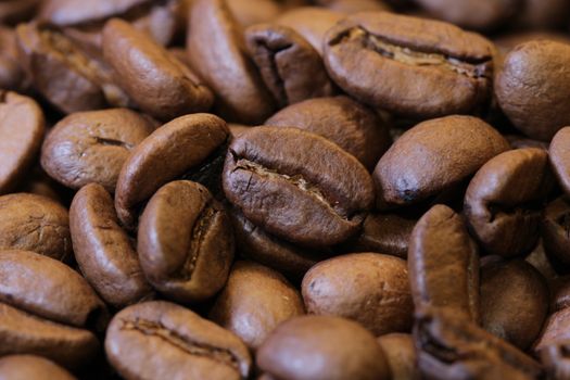 Detailed close-up of roasted coffee beans showing rich textures and deep brown colors.