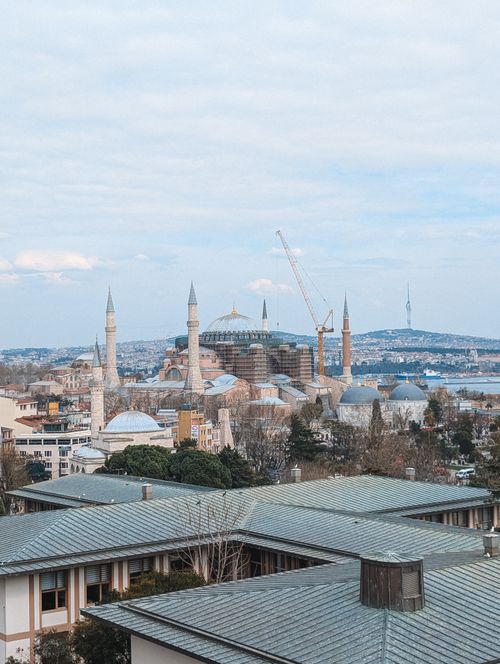 Free Scenic view of Hagia Sophia with Istanbul cityscape and Bosphorus in the background. Stock Photo