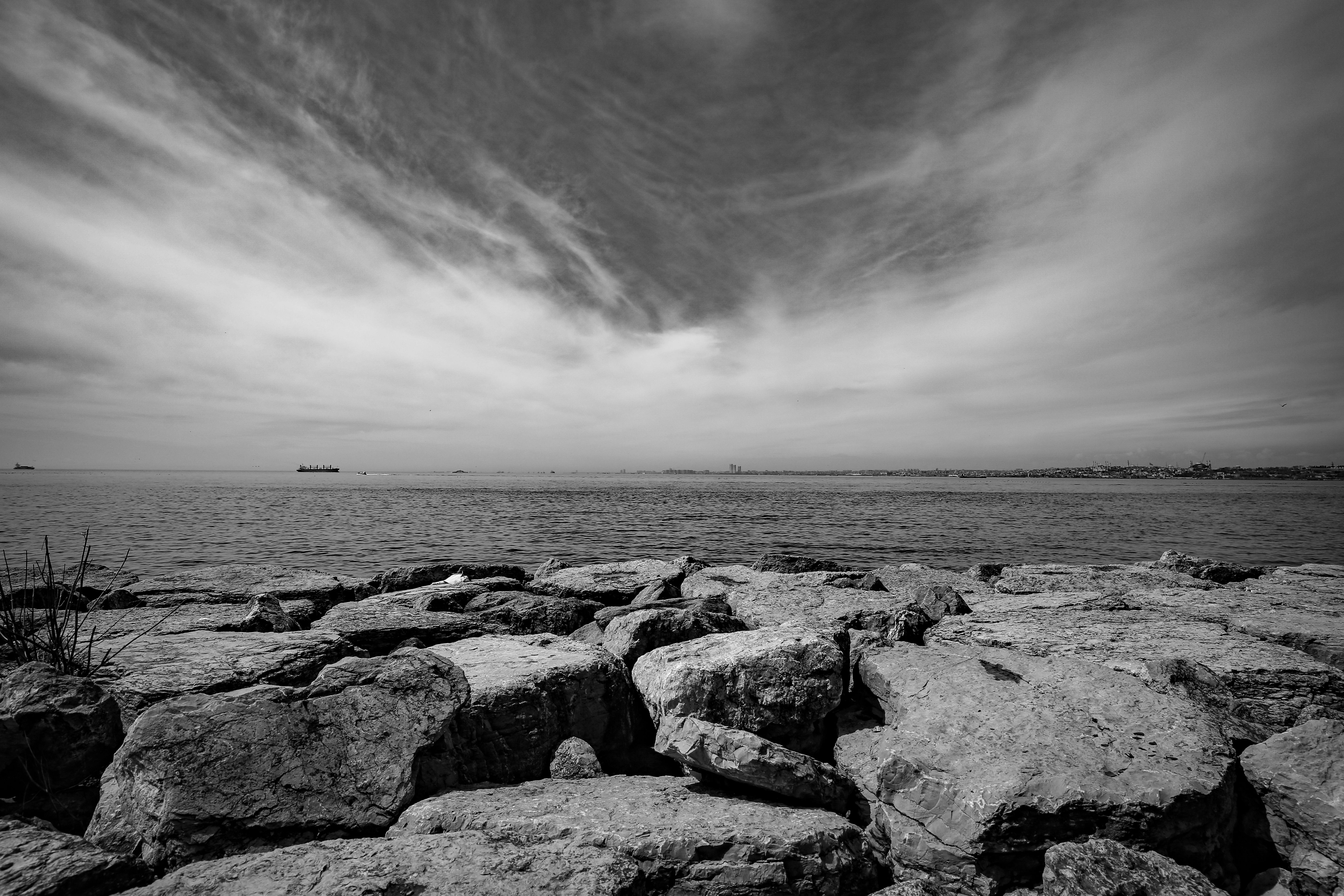 Black and White Coastal Rock Landscape · Free Stock Photo