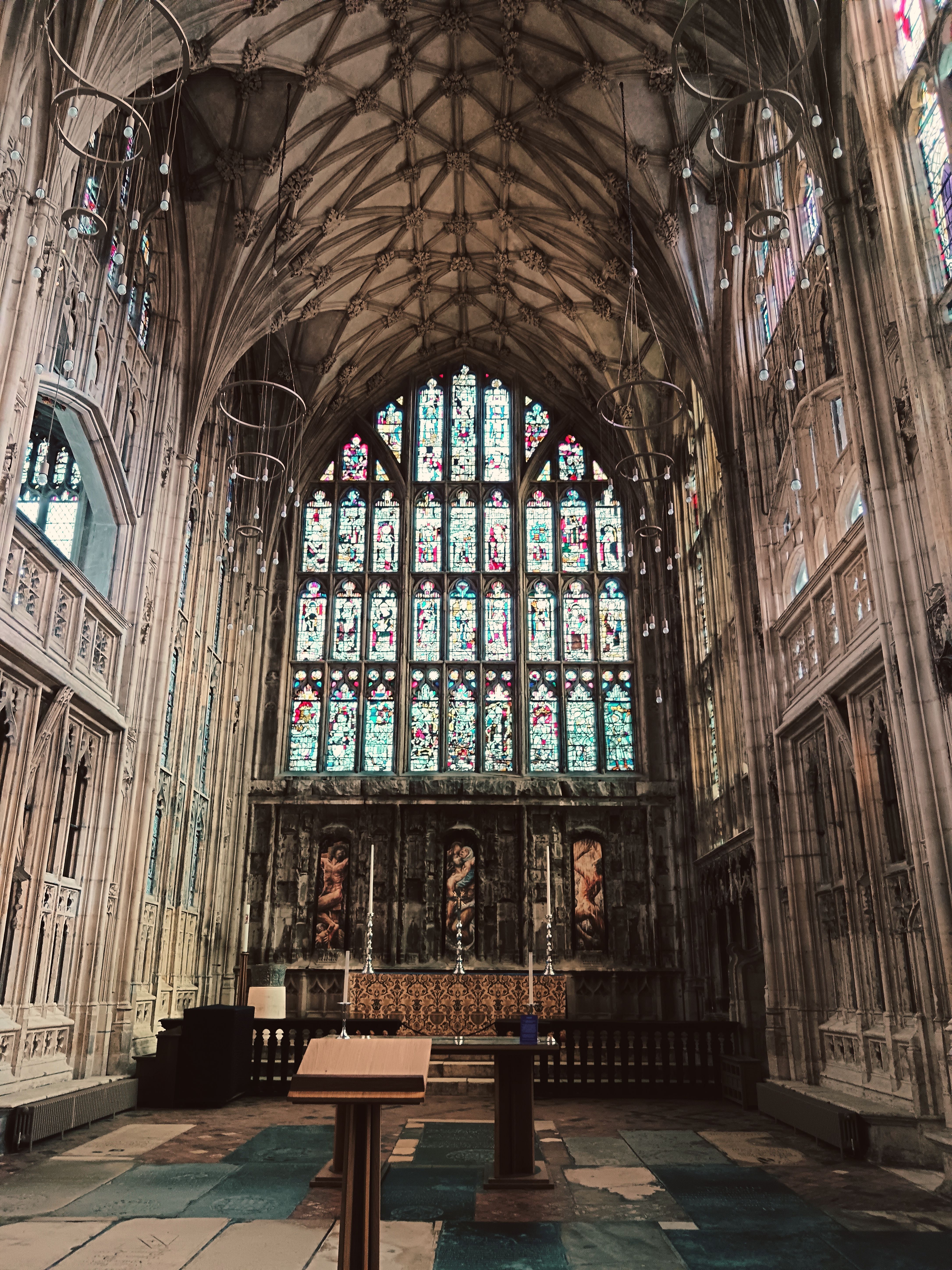 Majestic Gothic Cathedral Interior with Stained Glass · Free Stock Photo