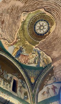 Intricate Byzantine mosaic ceiling at a museum in Istanbul showcasing historical art.