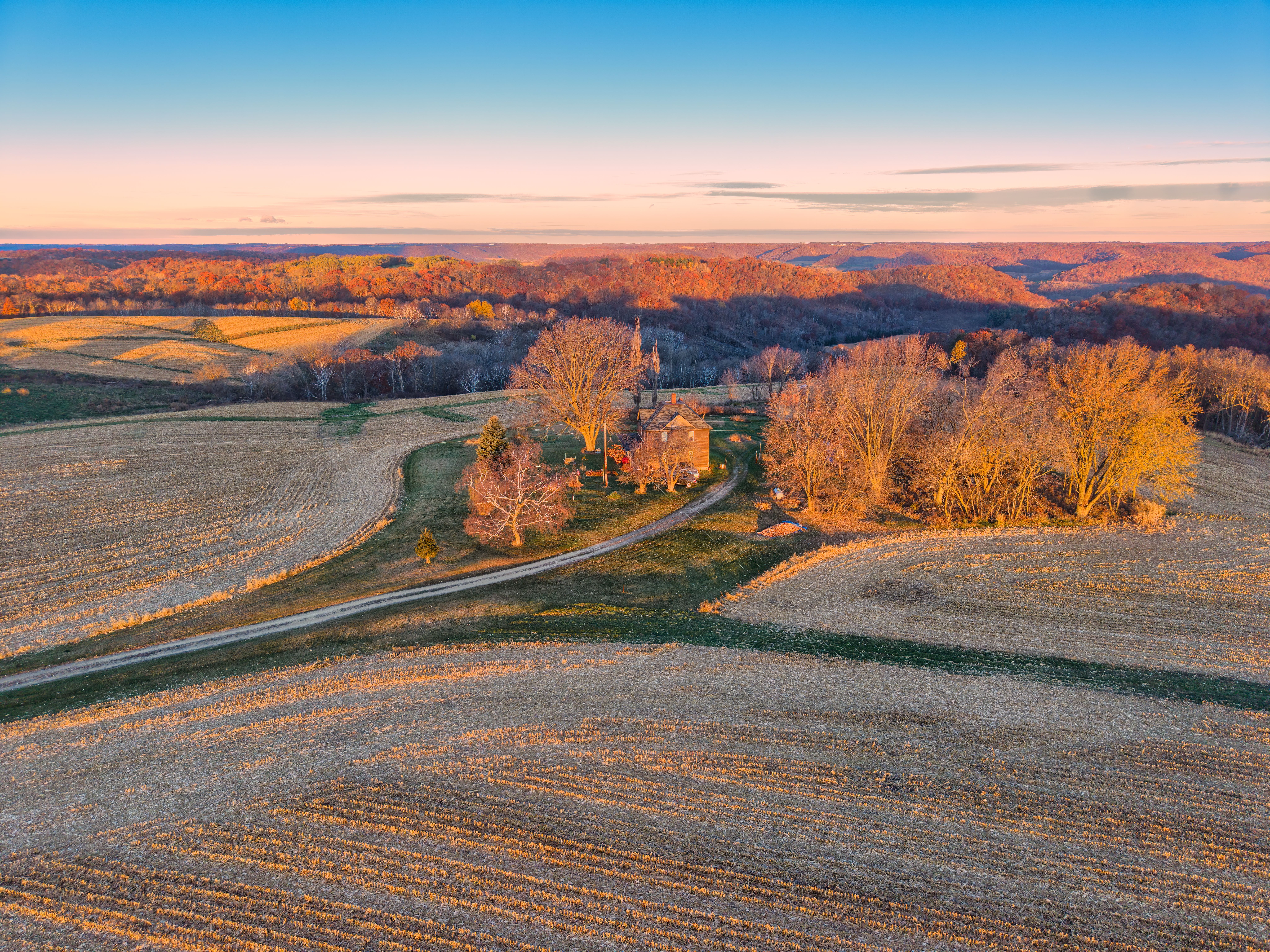 Upstate New York farmland at golden hour