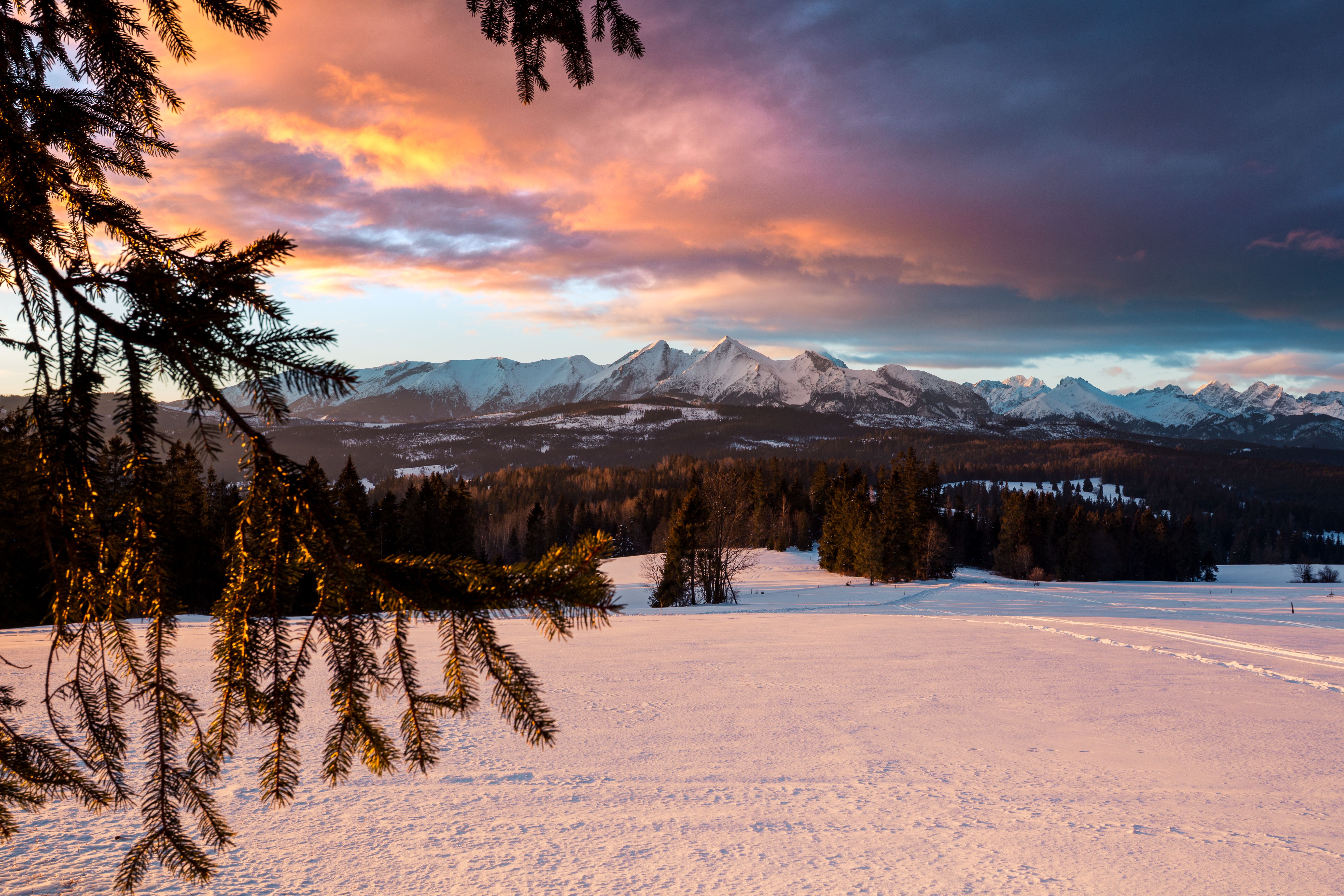Snow-covered peaks of the Tatry Mountains in Poland during winter