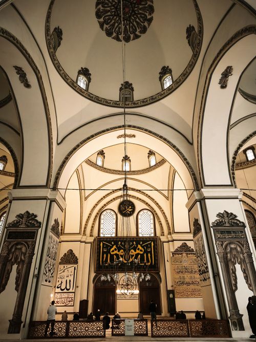 Free A breathtaking view inside the historic Ulu Cami mosque in Bursa, showcasing Islamic architecture. Stock Photo