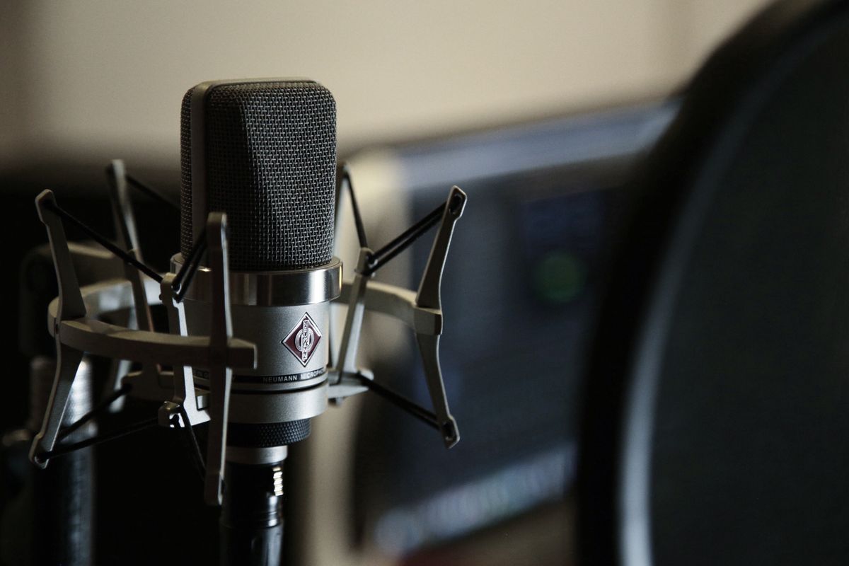 Studio microphones set up for a Surge Multimedia recording