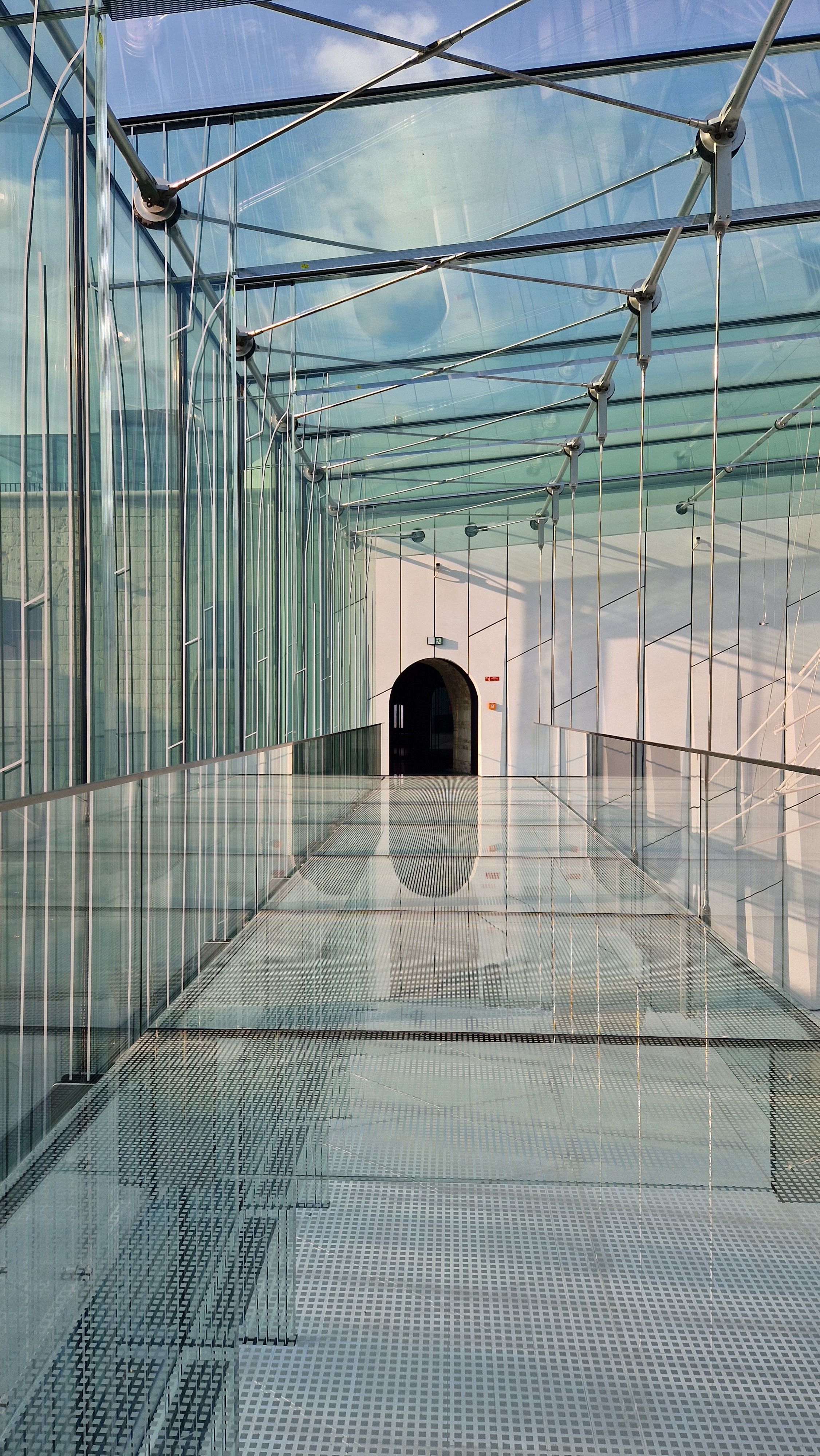 Modern Glass Corridor with Architectural Design · Free Stock Photo