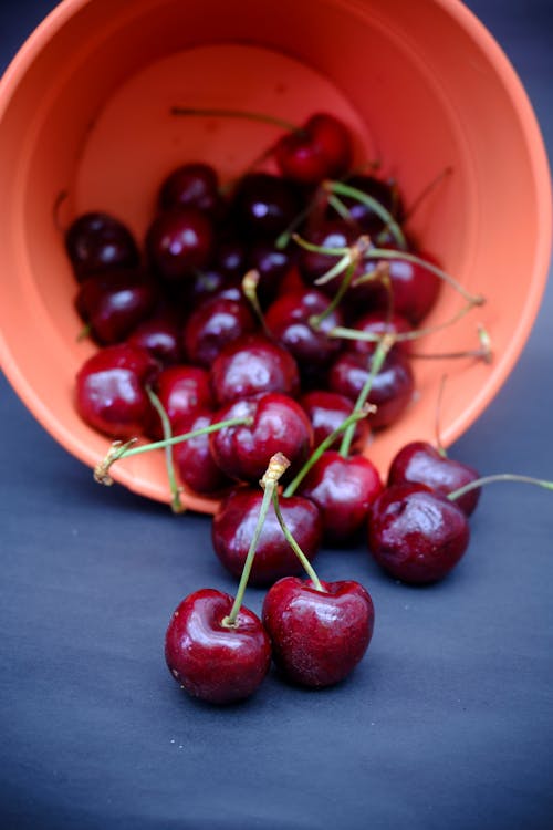 Red Cherries in Orange Container