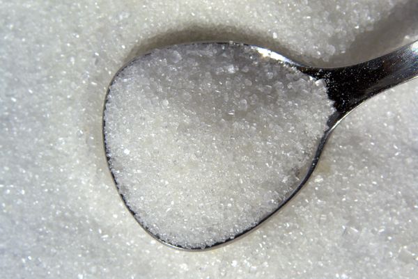 Refined white sugar crystals, macro