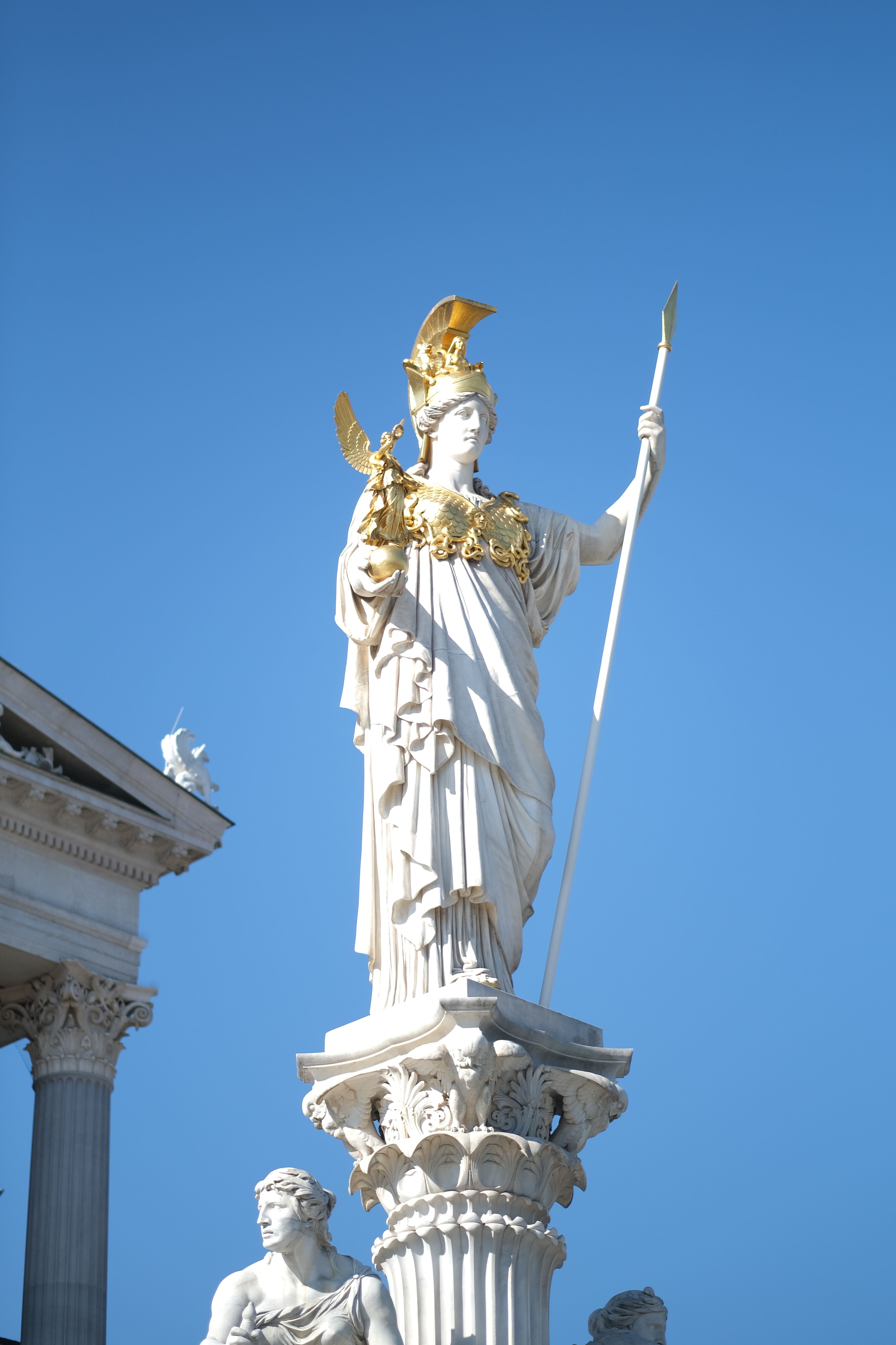 The iconic Statue of Athena stands at the Austrian Parliament in Vienna, Austria.