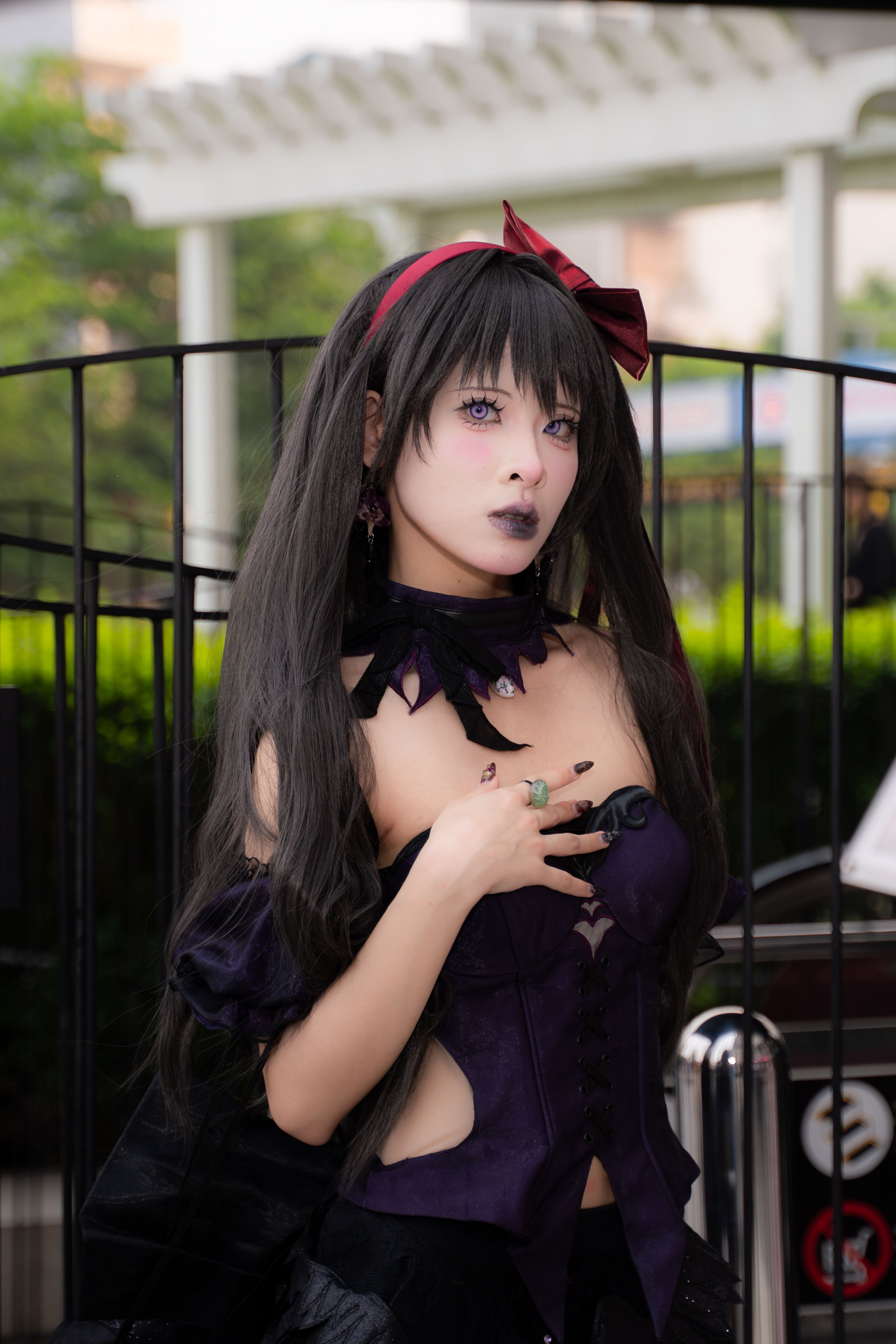 Gothic Cosplay Character in Outdoor Setting