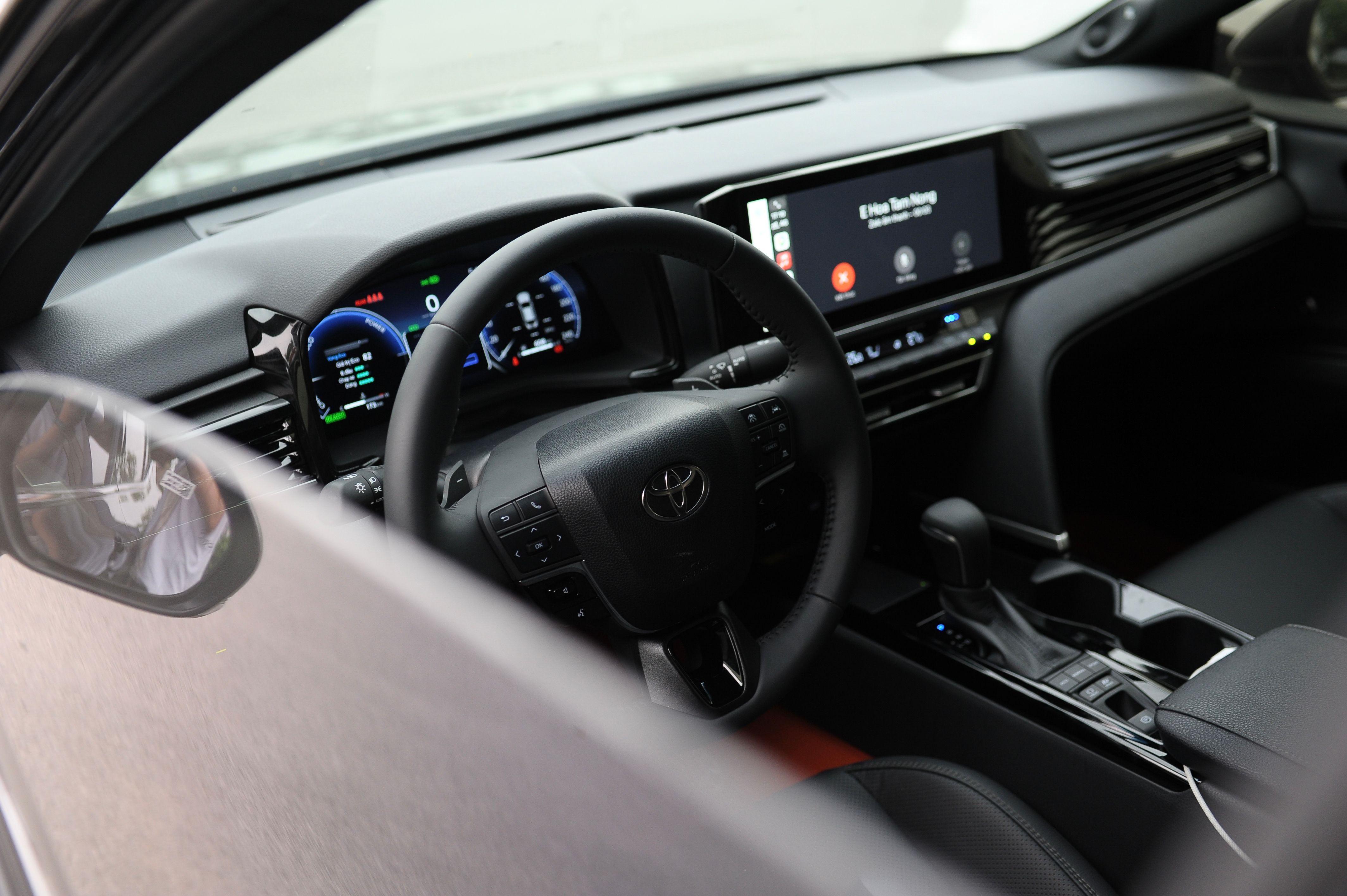High-tech modern vehicle interior with digital display and automotive electronics
