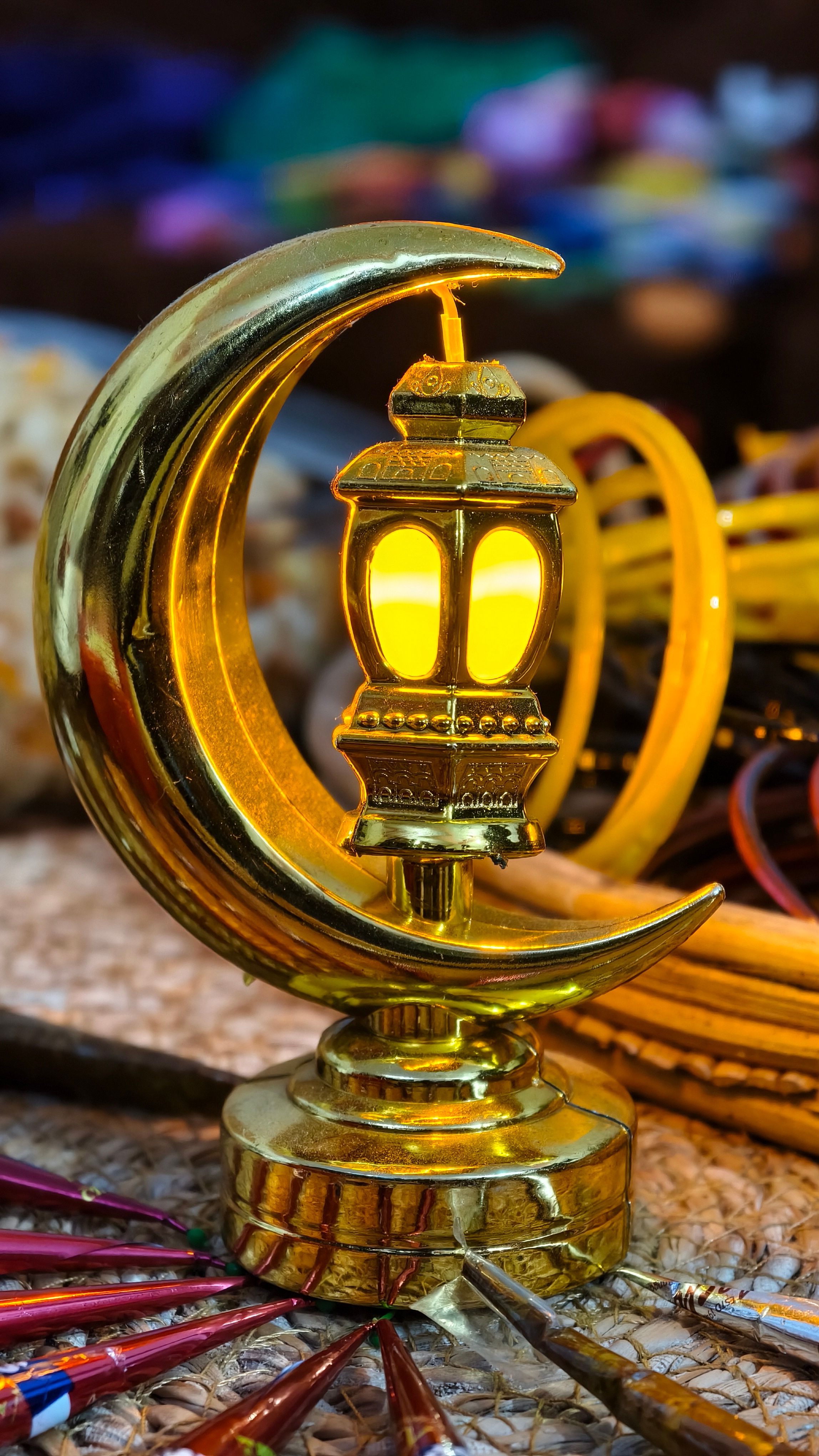 Golden Crescent Moon and Lantern Decoration · Free Stock Photo