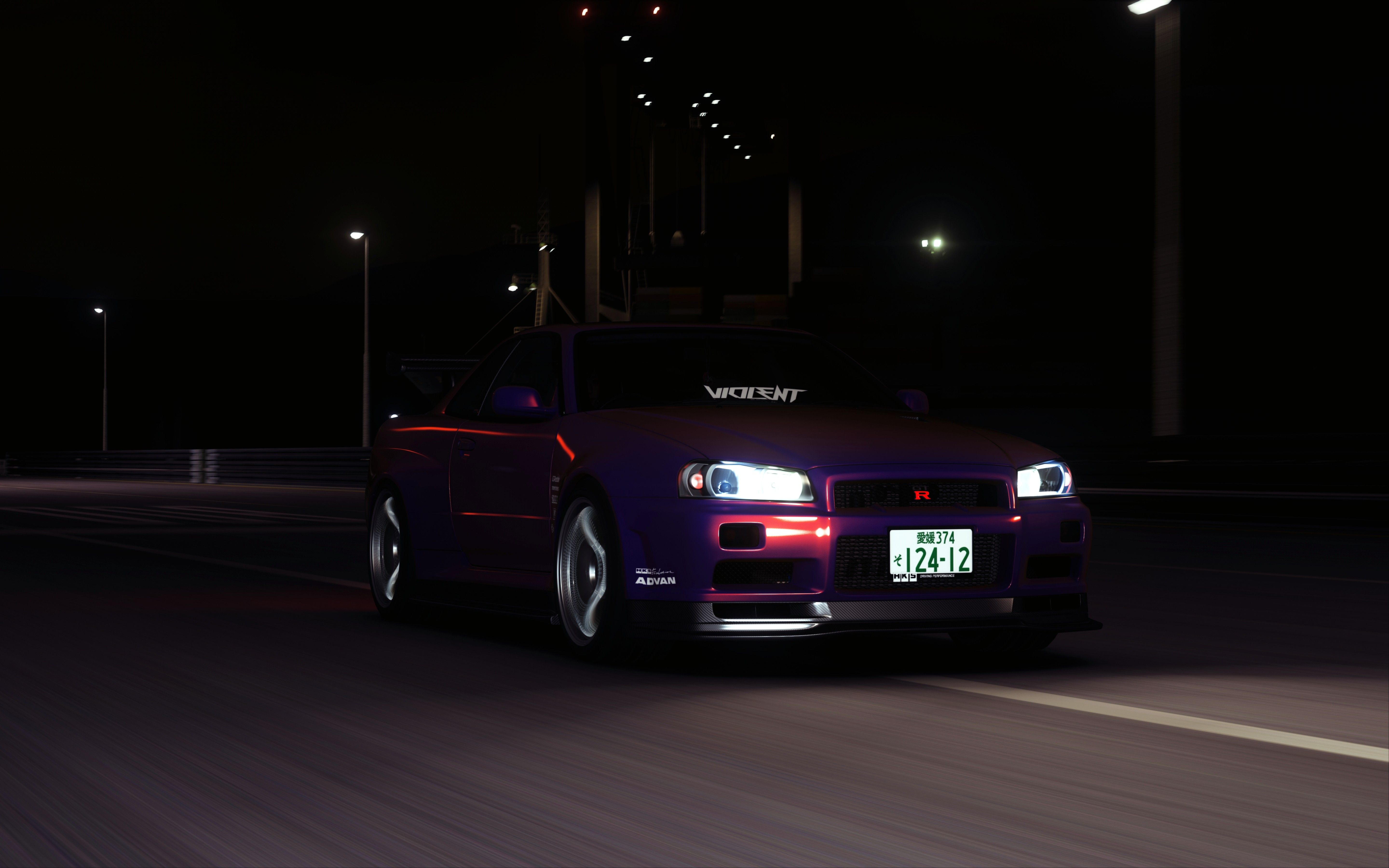 Nissan R34 Skyline on Dramatic Highway at Sunset · Free Stock Photo