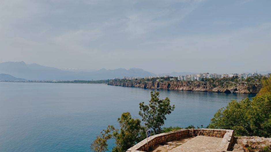 Beautiful coastal cityscape along the cliffs of the Mediterranean on a clear day.