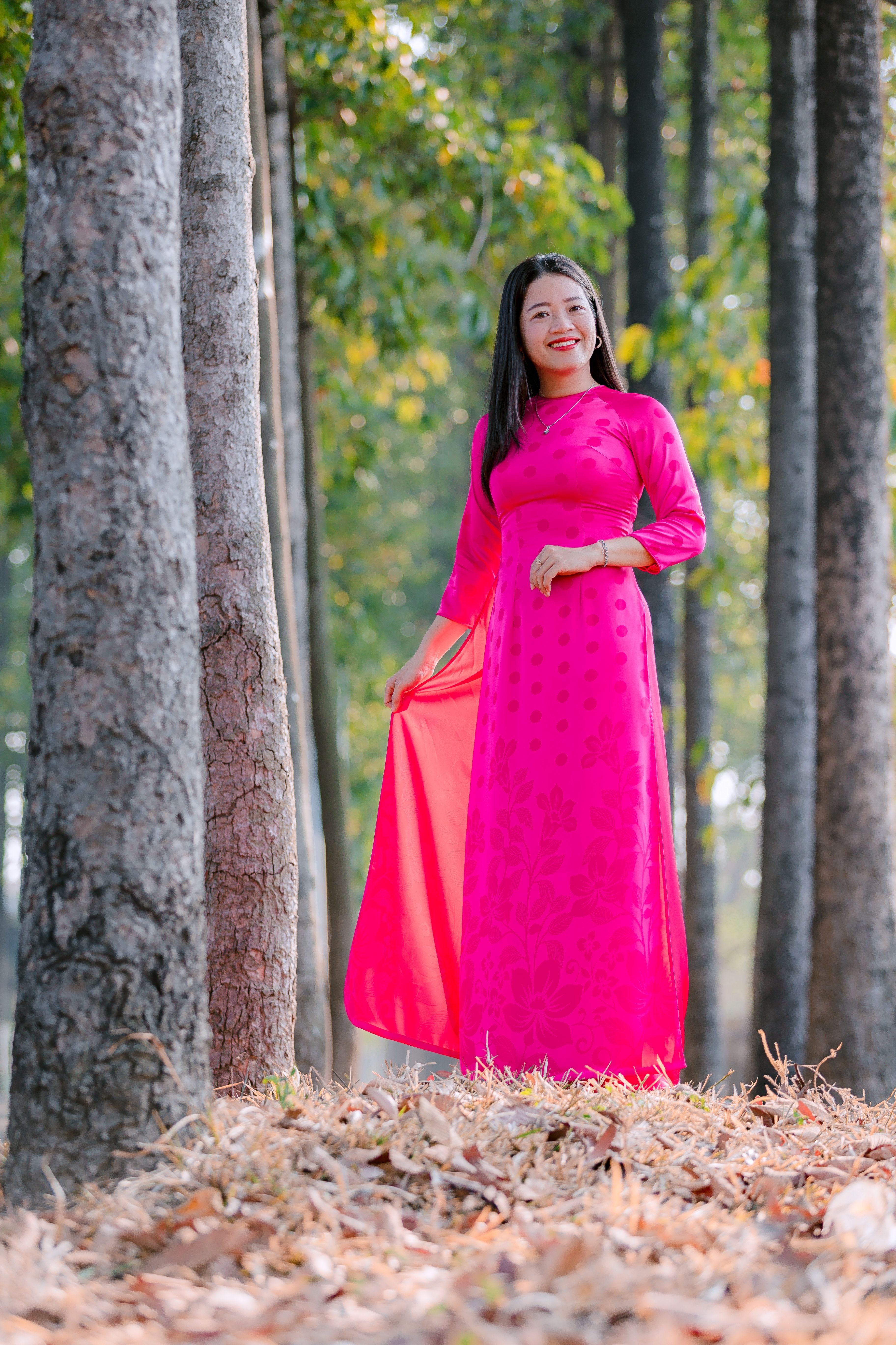 Woman in Pink Dress Standing Among Trees · Free Stock Photo