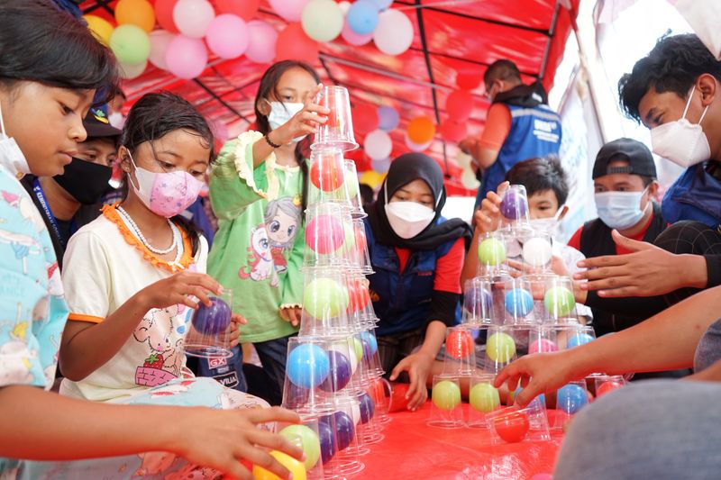 Kids playing games at party