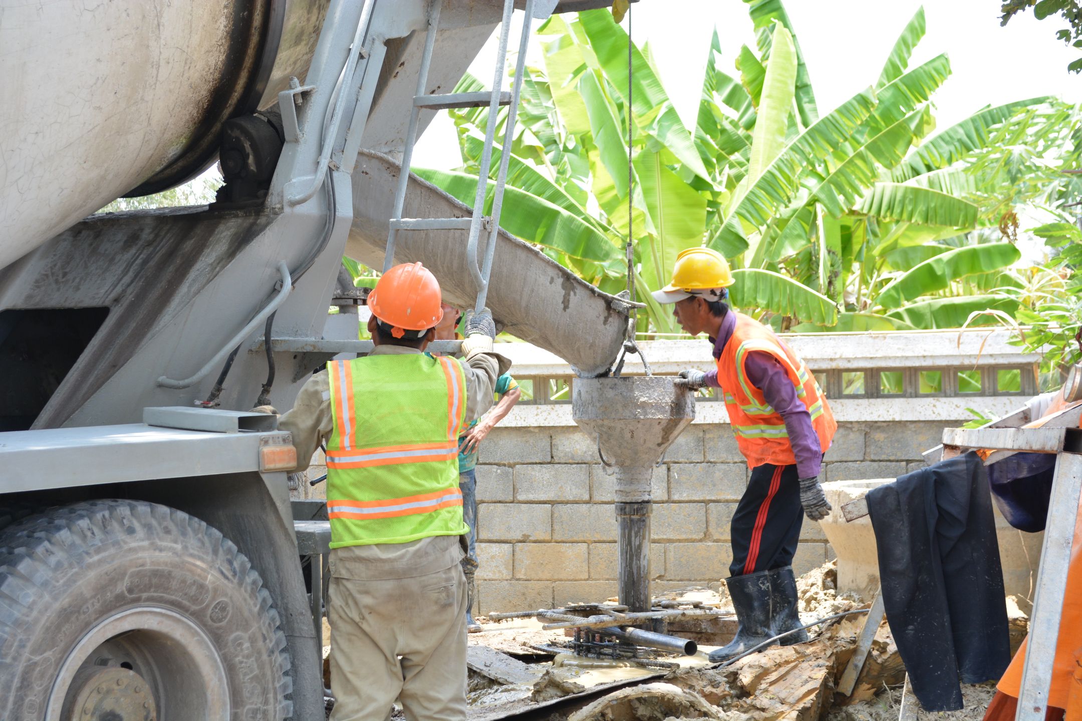 Concrete pour at a foundation site