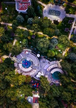 Stunning aerial photograph showcasing vibrant park in Konya, Türkiye, surrounded by lush greenery.