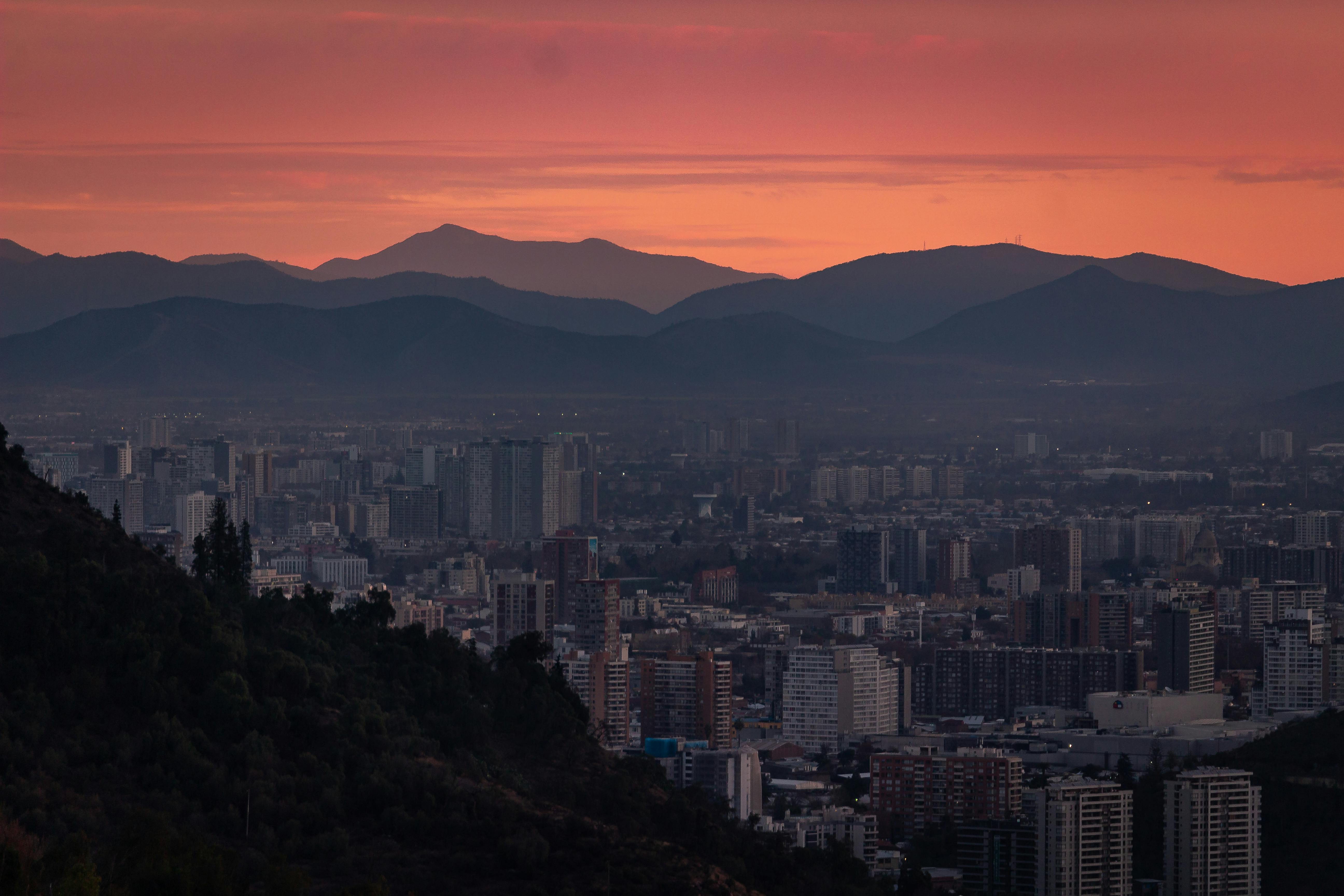 santiago chile cityscape mountains sunset