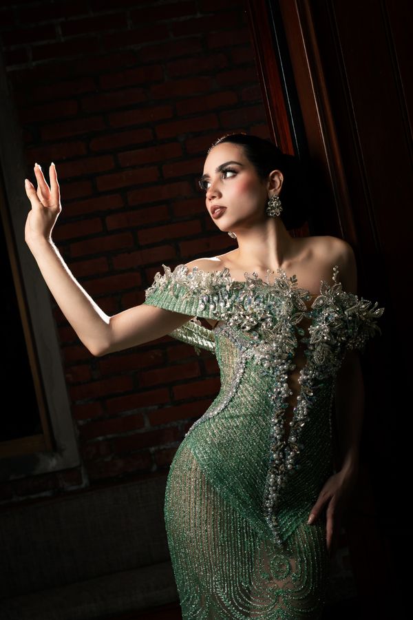 Emerald green satin slip dress