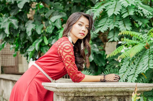 Základová fotografie zdarma na téma asiatka, brunetka, červené šaty