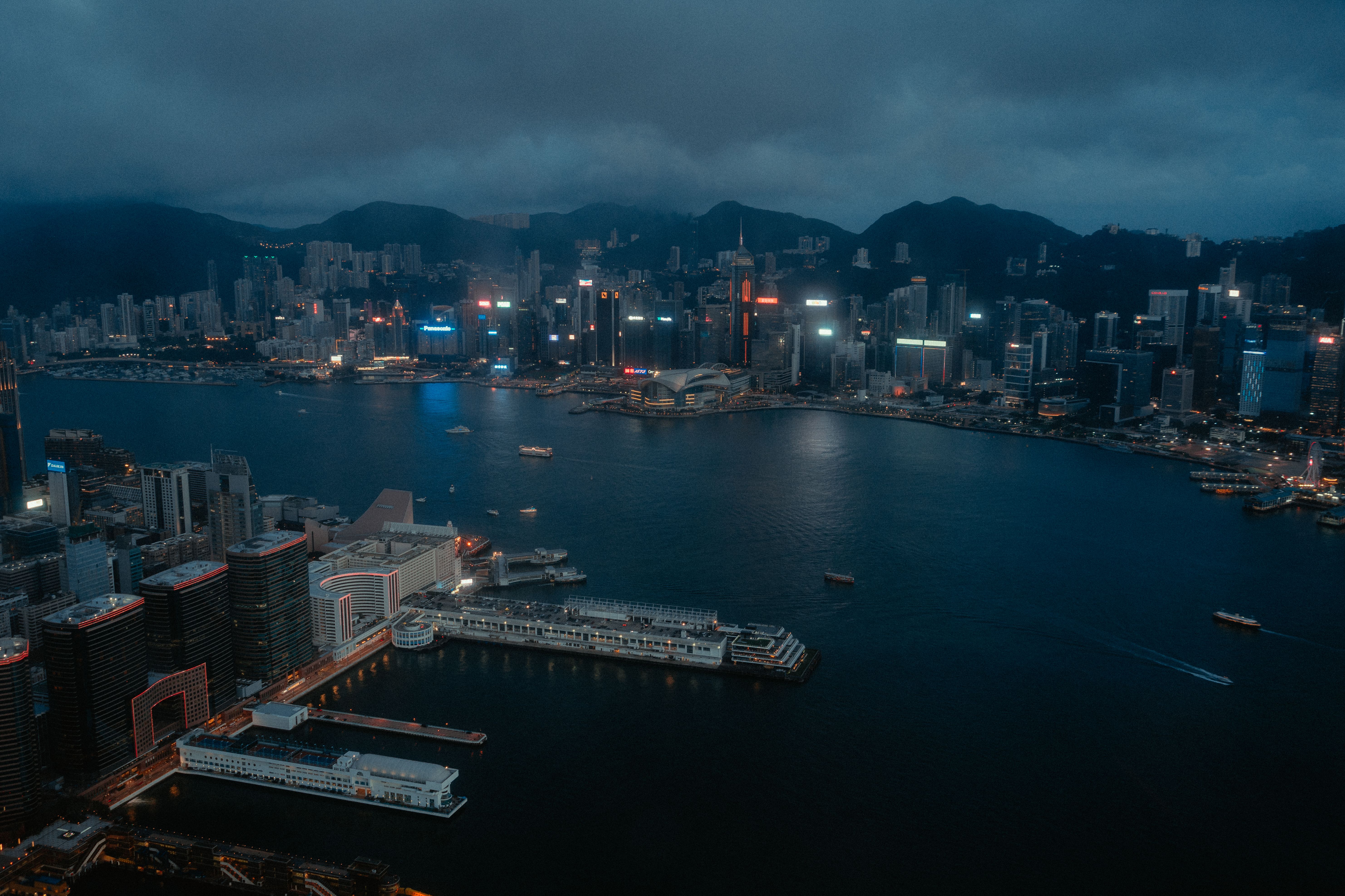 Aerial View of Hong Kong Skyline at Twilight · Free Stock Photo