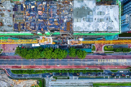 Aerial View Construction Site Near Highway