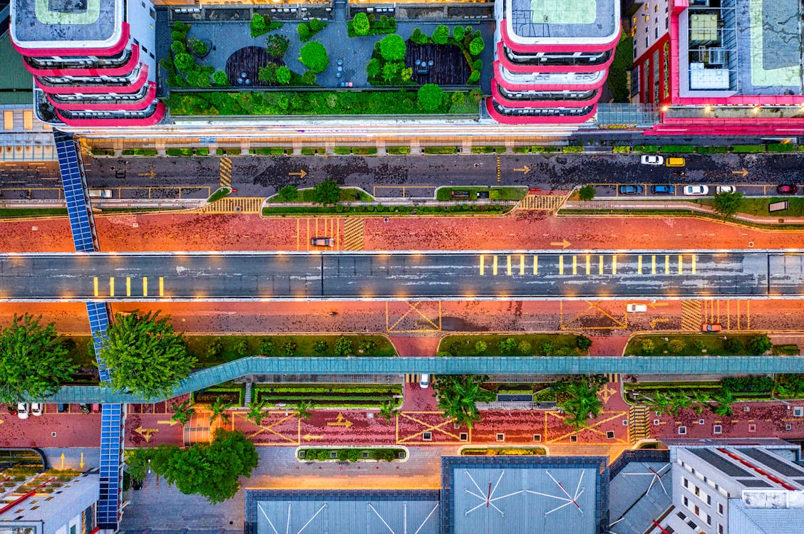 Free Aerial View of  Building And Road In The City Stock Photo