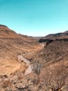 纳米比亚的沙漠峡谷景观令人惊叹，在明亮的蓝天下展示着干旱的地质构造