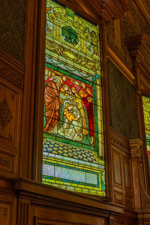 Free Stunning stained glass window artwork in Castle Howard, depicting historical figures. Stock Photo