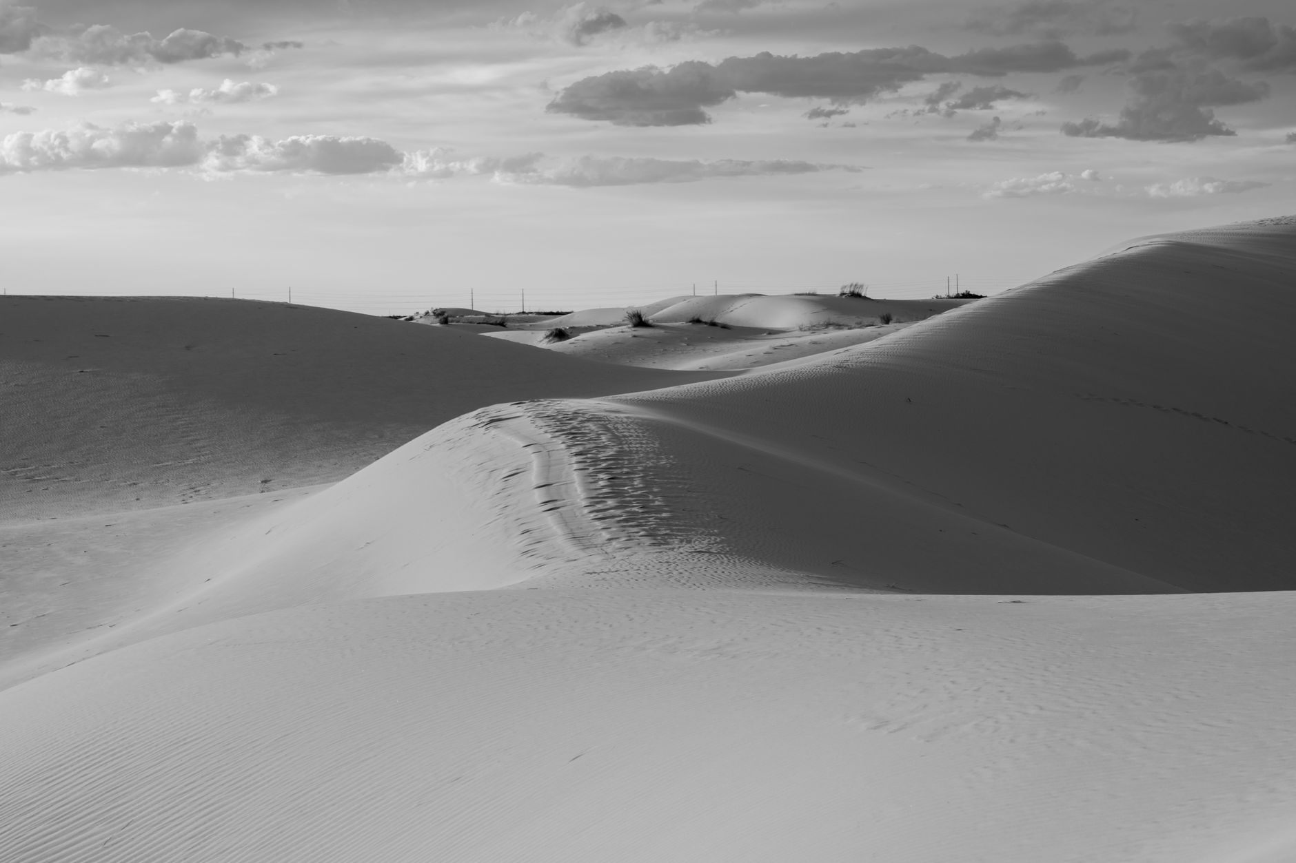 15 Texas State Parks That Feel Like Big Bend Without the 6-Hour Drive 12 Black and white image of sand dunes in Monahans, Texas, under a cloudy sky.