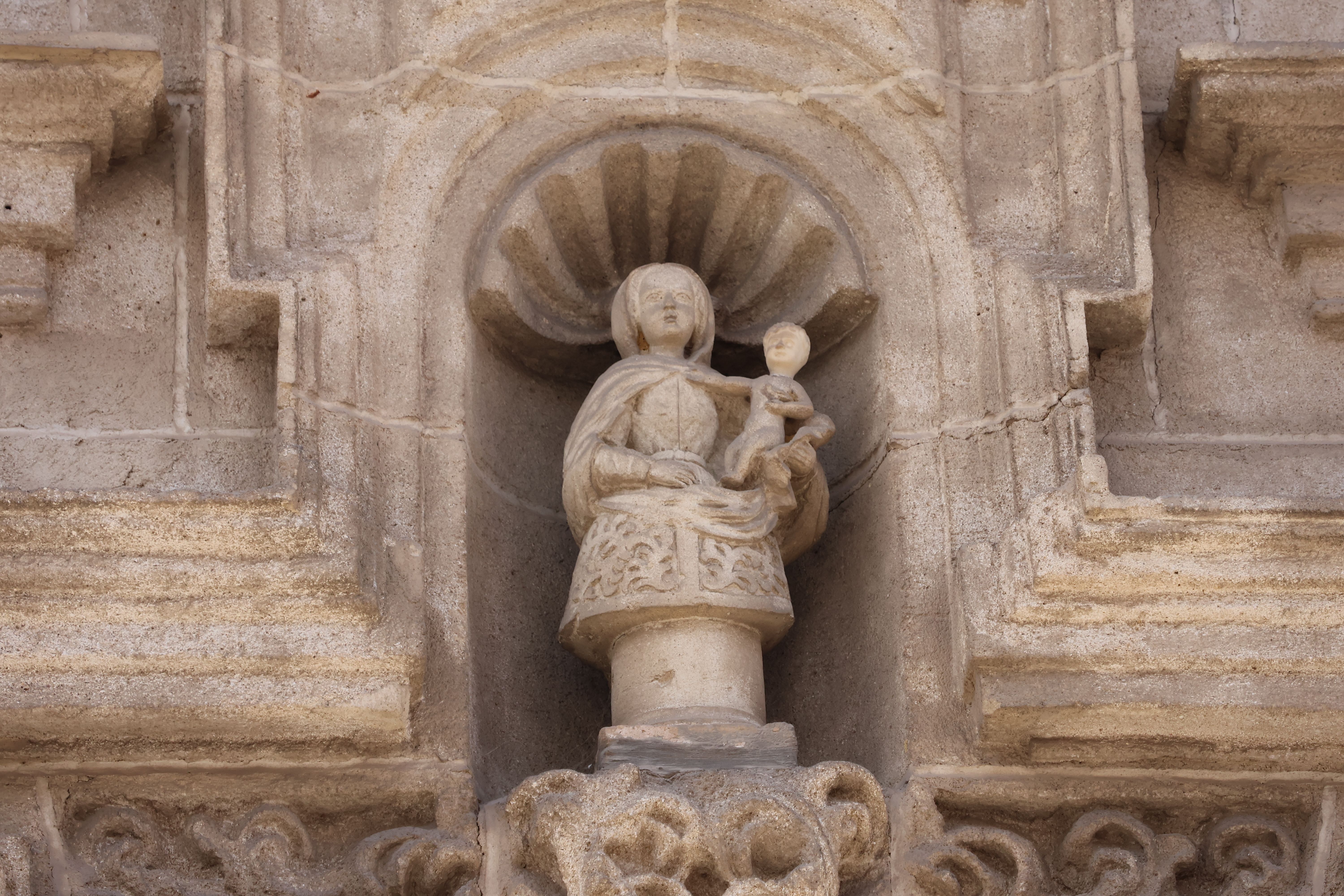 Detailed stone sculpture on a historic building in El Puerto de Santa María, Andalucía, Spain.