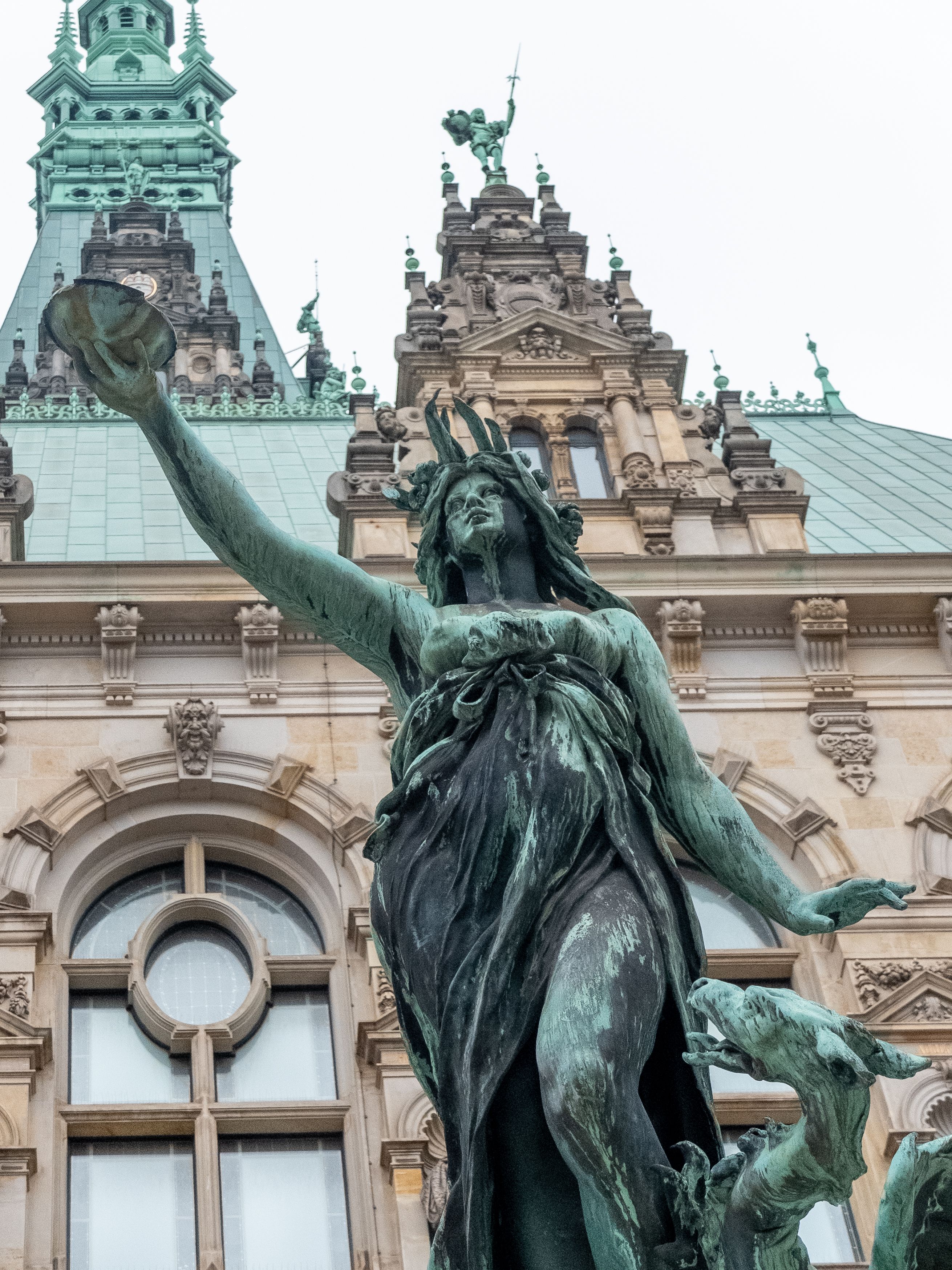 Free Detailed view of a historic statue and architecture at Rathaus in Hamburg. Stock Photo