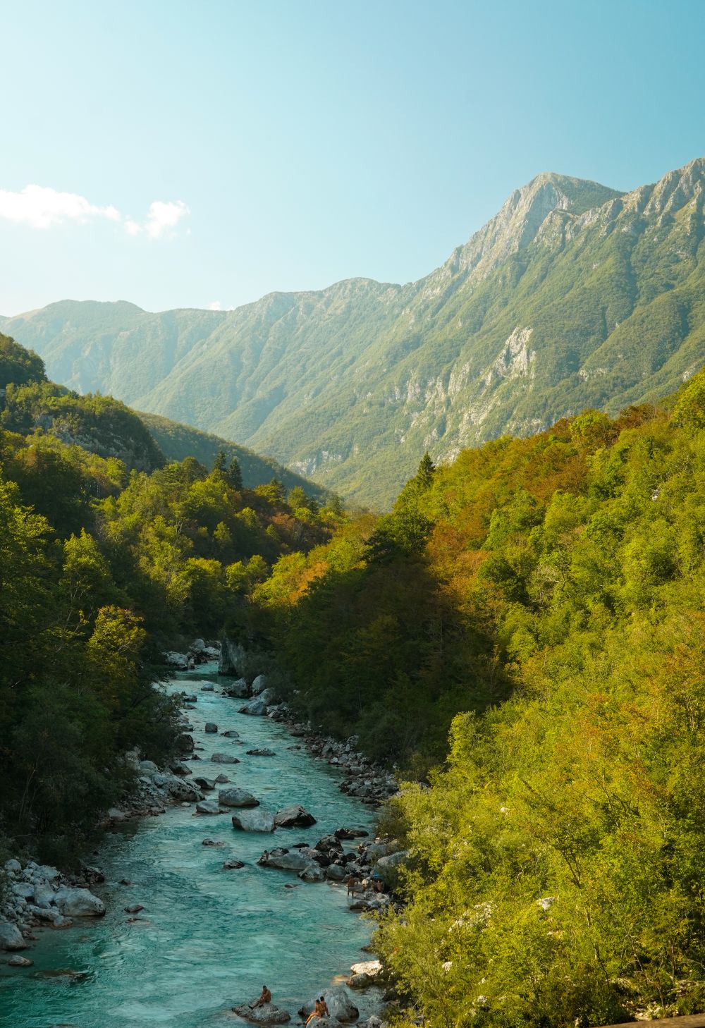 Valea râului Soča în Slovenia, cu munți și pădure