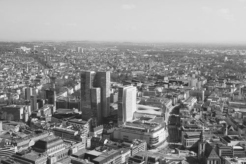 Free High-rise buildings and cityscape of Frankfurt, Germany captured in black and white. Stock Photo