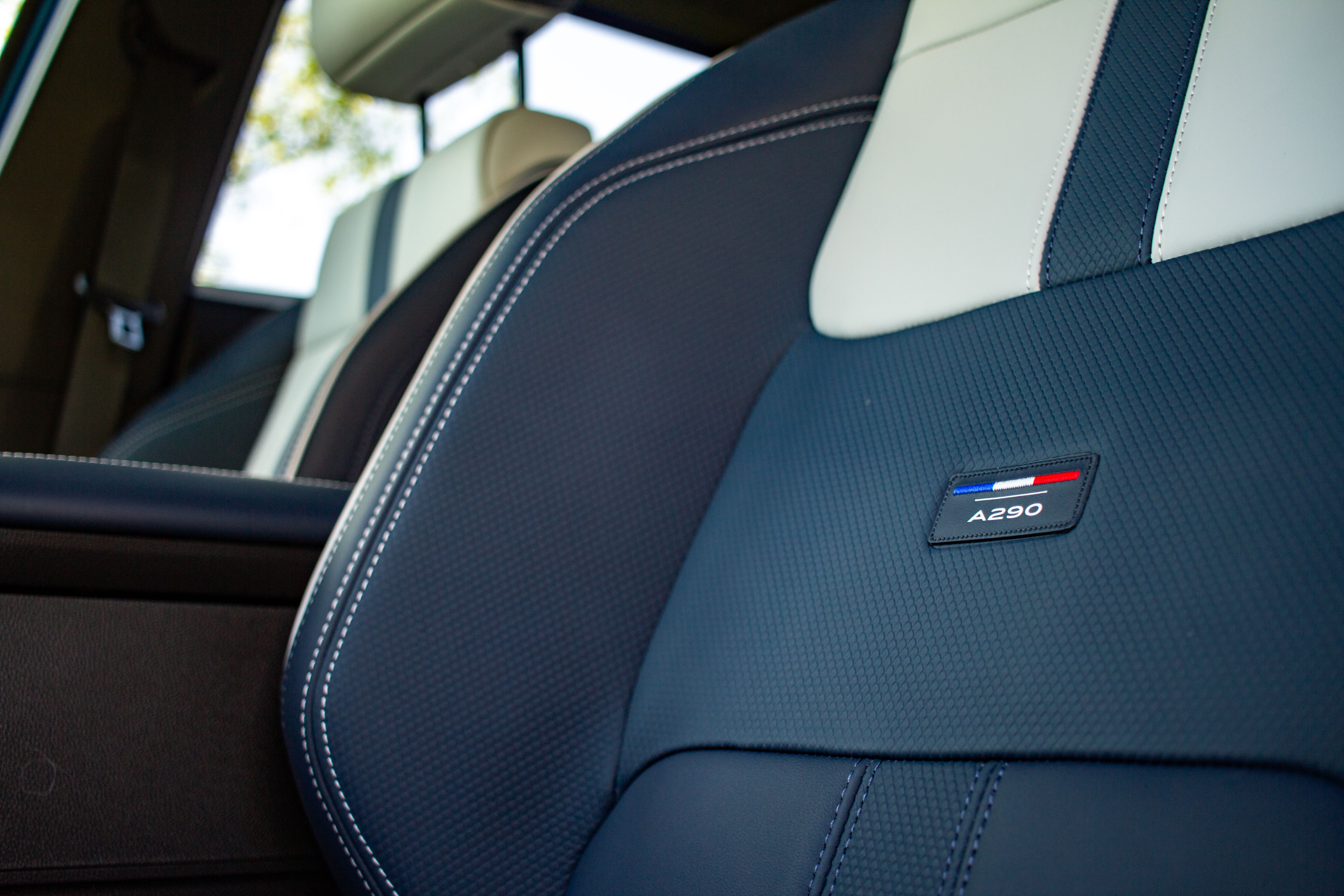 Detailed view of luxury car interior with stylish seat design in England
