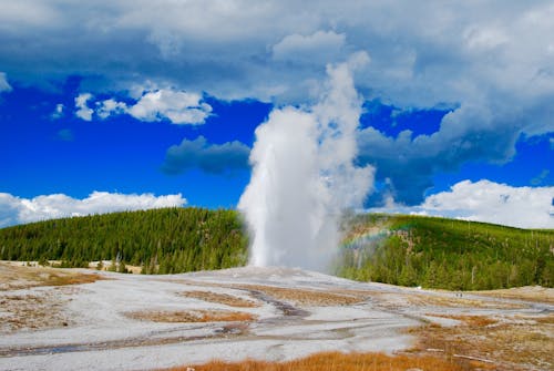 Free Geyser With Green Field Background Stock Photo