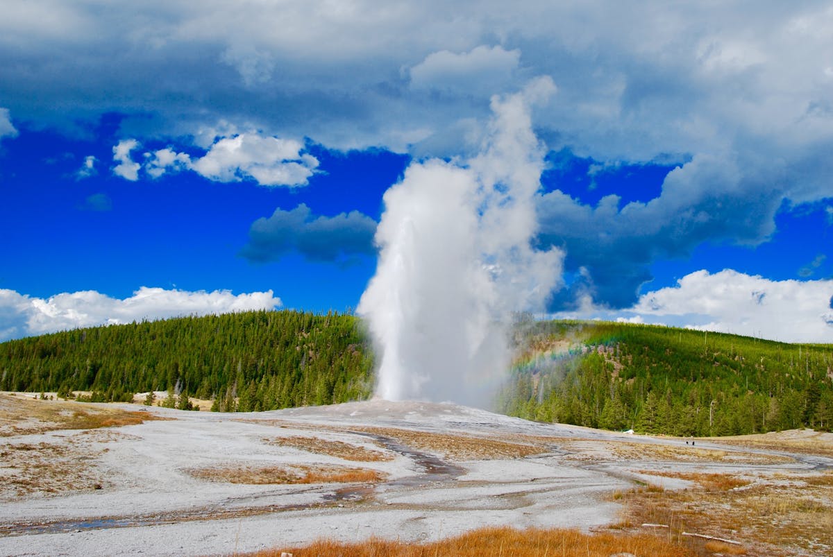 Geyser With Green Field Background