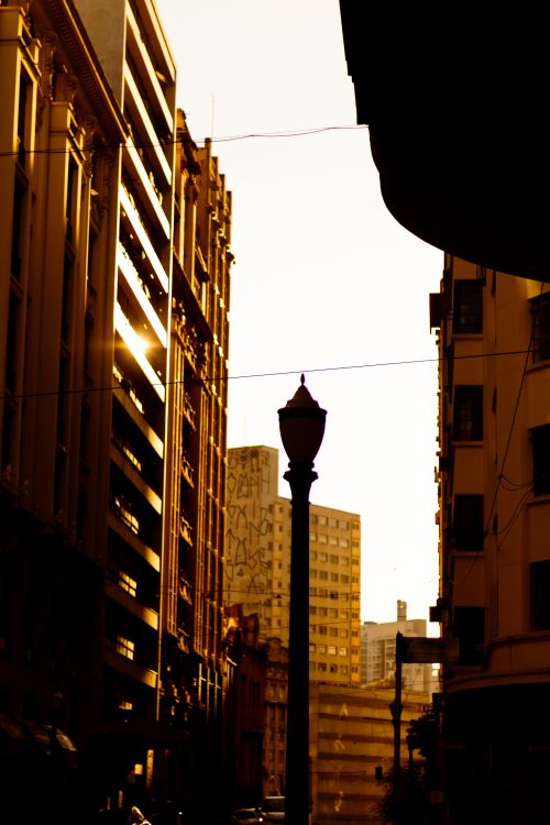 Free Sunset on São Paulo streets with silhouetted buildings and warm light. Stock Photo