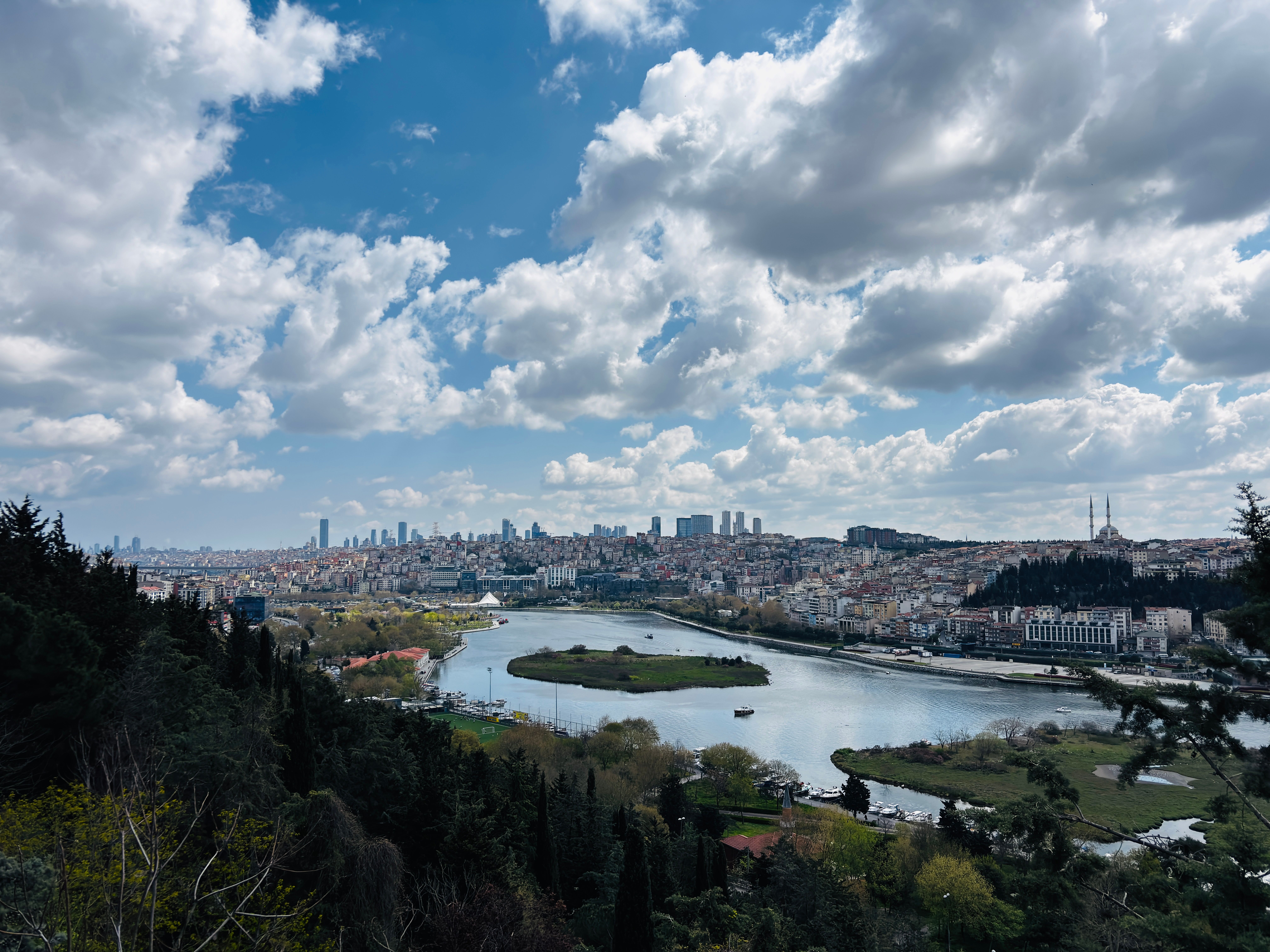 Breathtaking view of Istanbul skyline and Golden Horn under a cloudy sky, perfect for travel content.