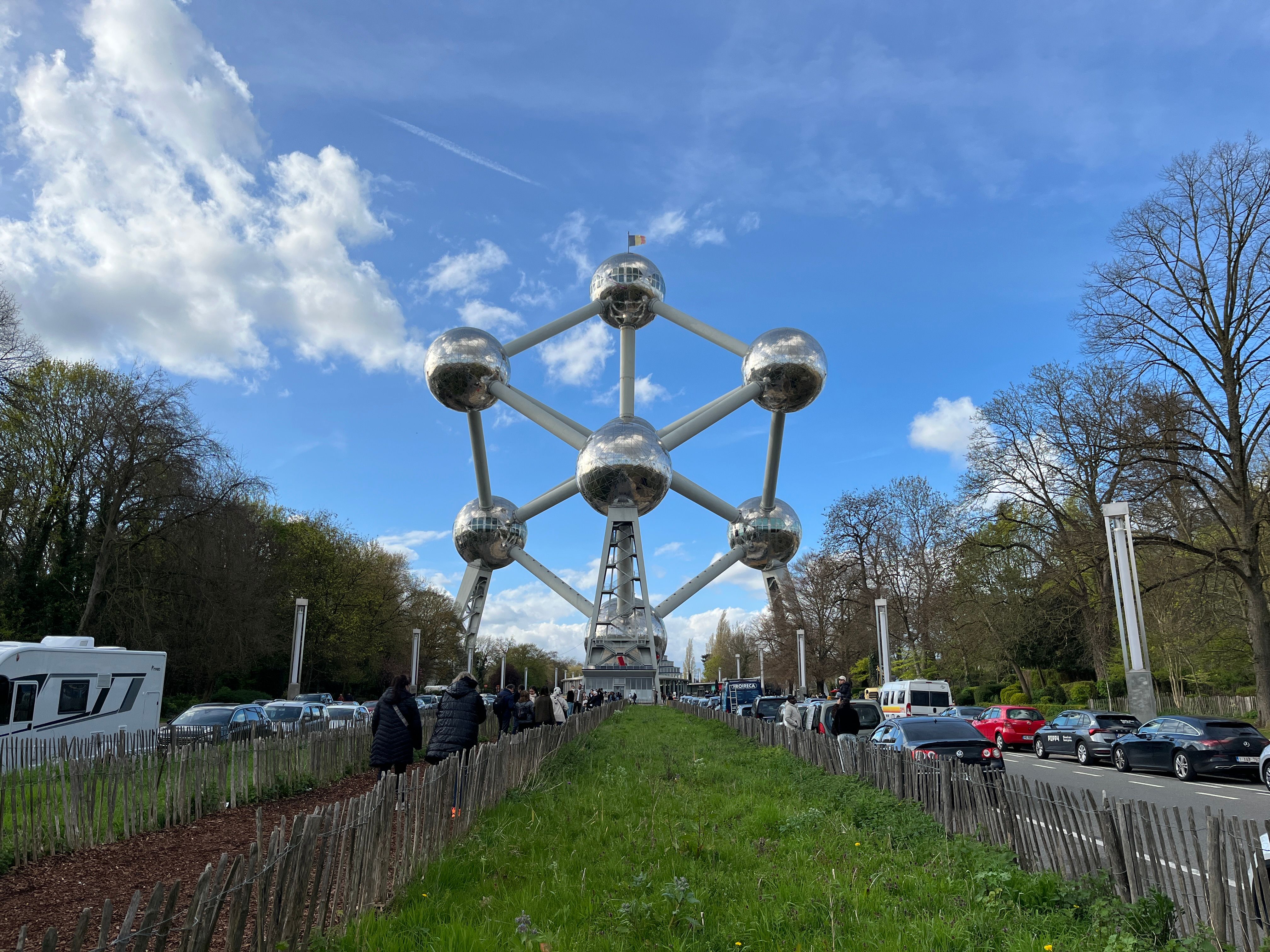 Capture of the Atomium in Brussels, showcasing its unique structure against a spring sky.