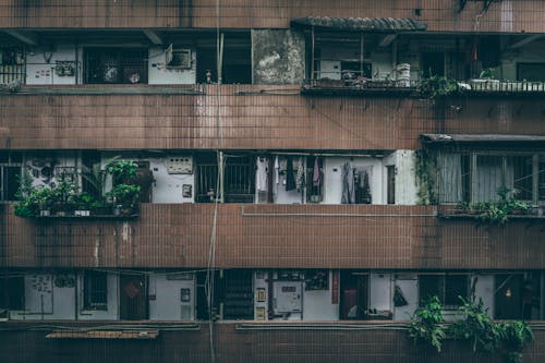 Old residential building with shabby walls