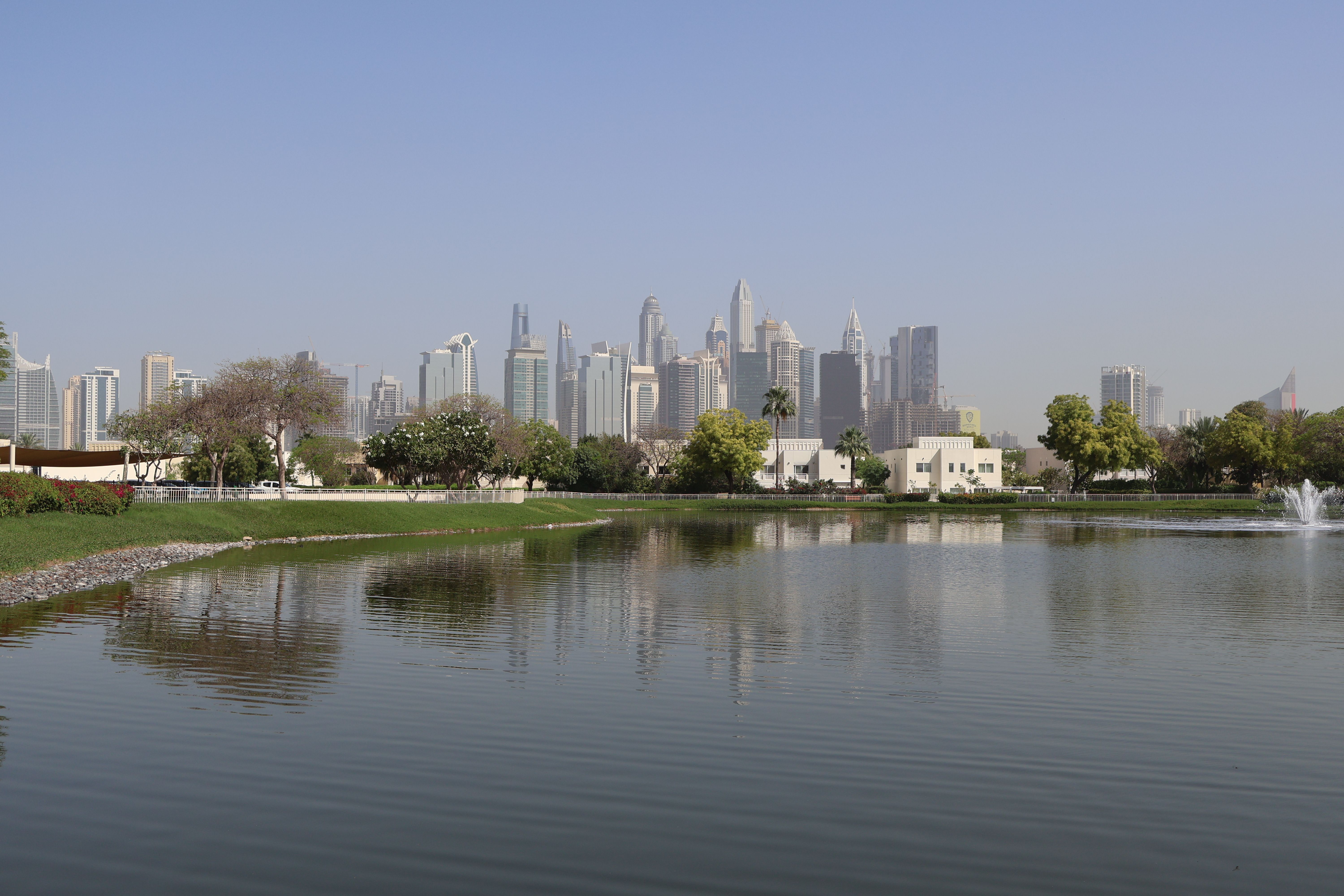 Stunning View of Dubai Skyline from a Park