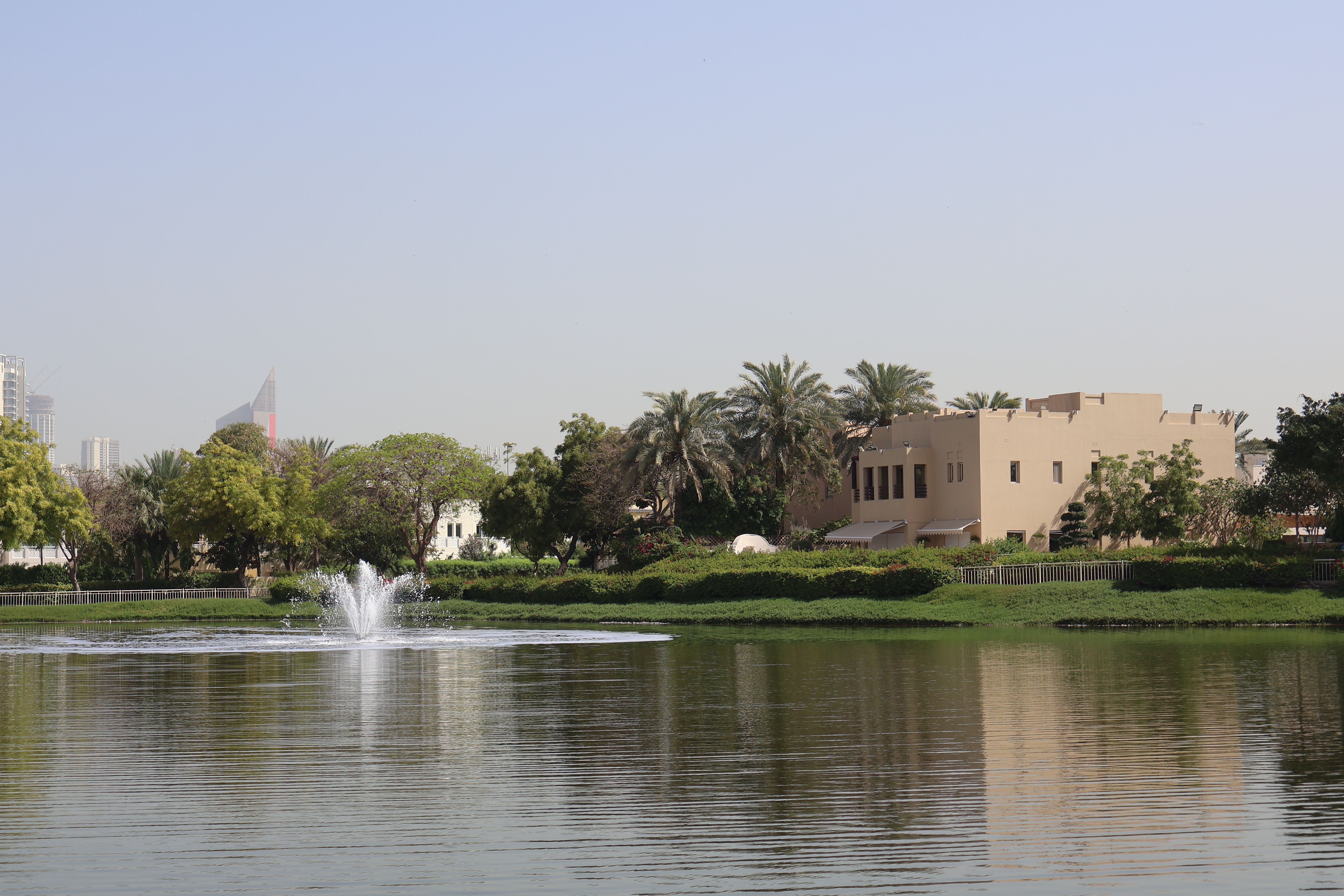 Scenic View of Park and Fountain in Urban Setting