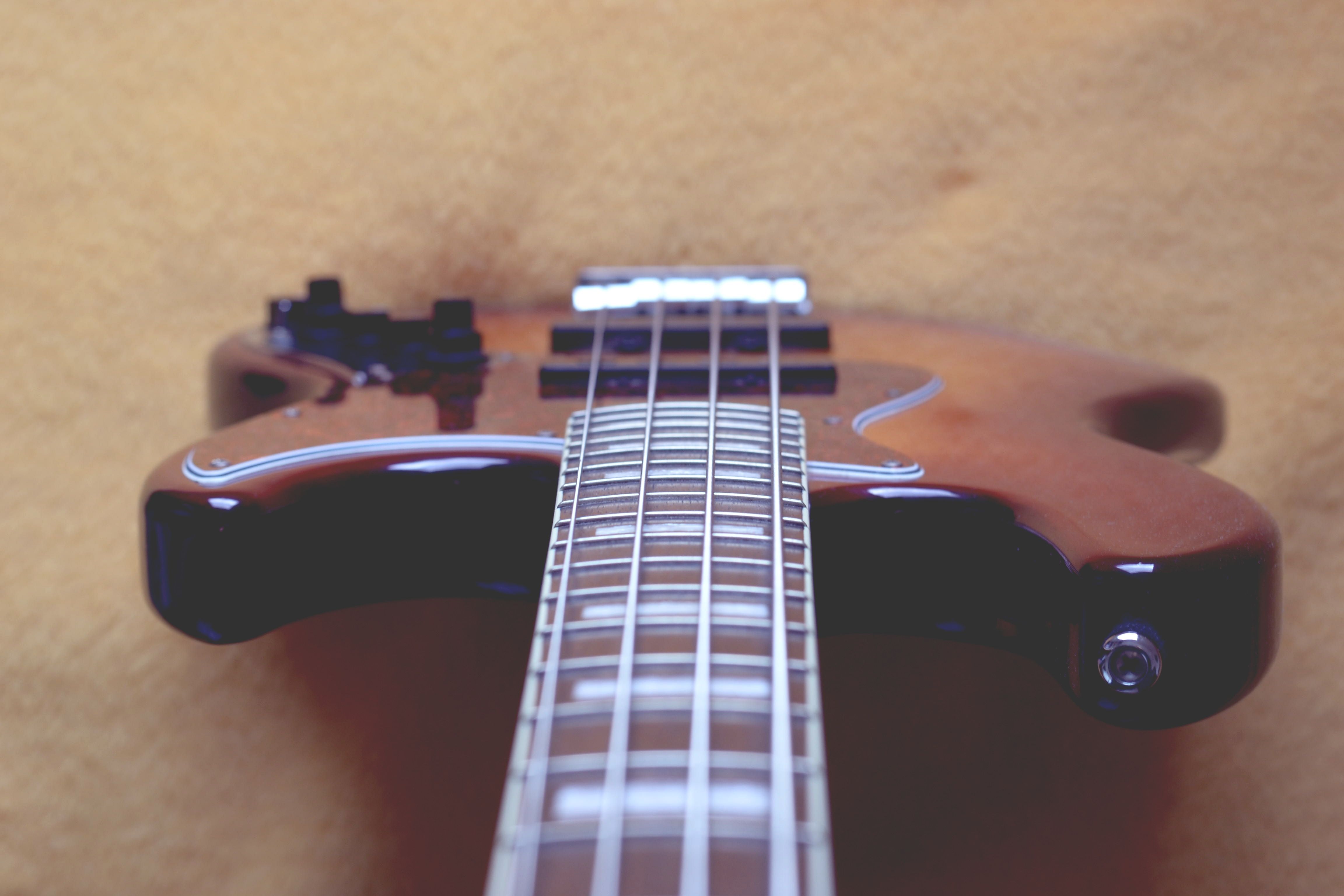 Close-Up of Tobacco Burst Bass Guitar Strings · Free Stock Photo