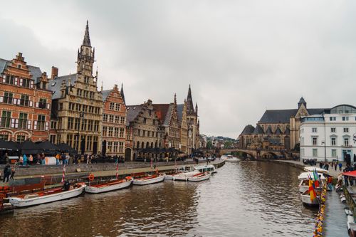Historic Graslei and Korenlei waterfront in Ghent