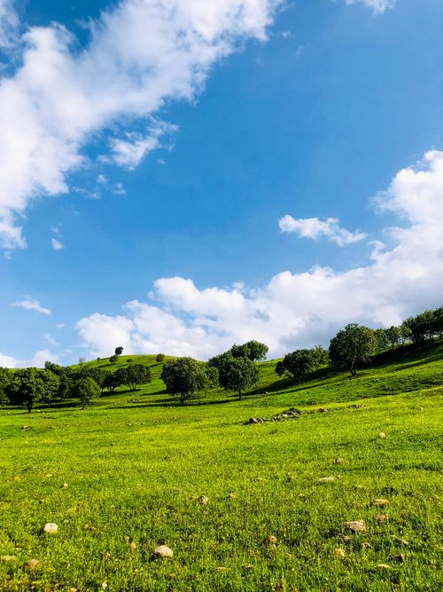 Free A vibrant landscape featuring lush green hills and a vivid blue sky, perfect for nature lovers and travel inspiration. Stock Photo