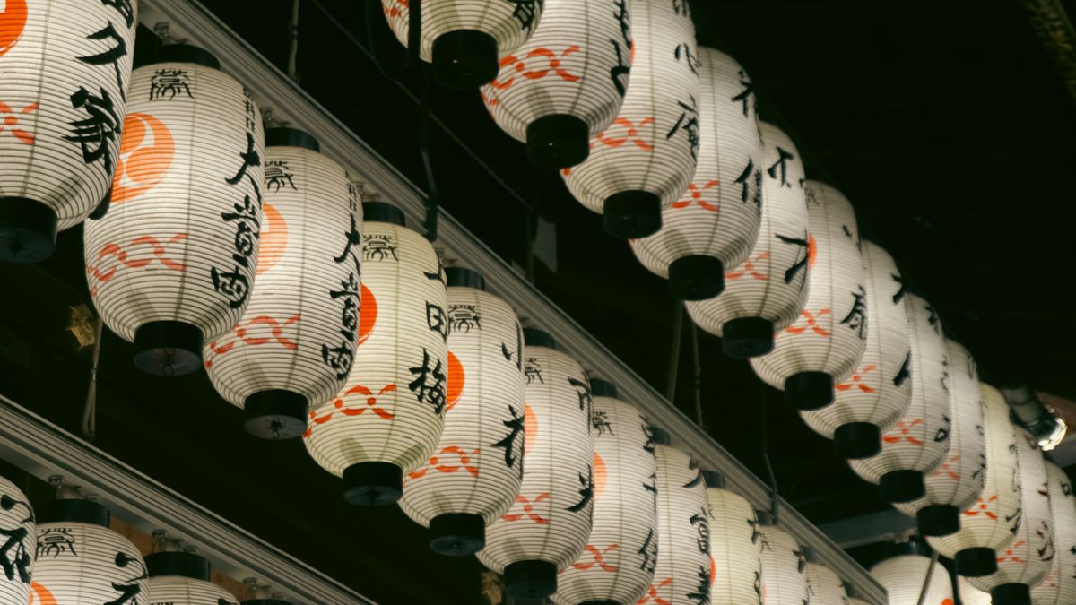 Festive lanterns and decorations at a Japan Golden Week event